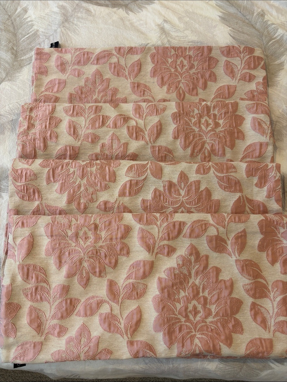 SET OF FOUR Blush Pink Floral Jacquard Pillow Covers zipper closures 20”x20”